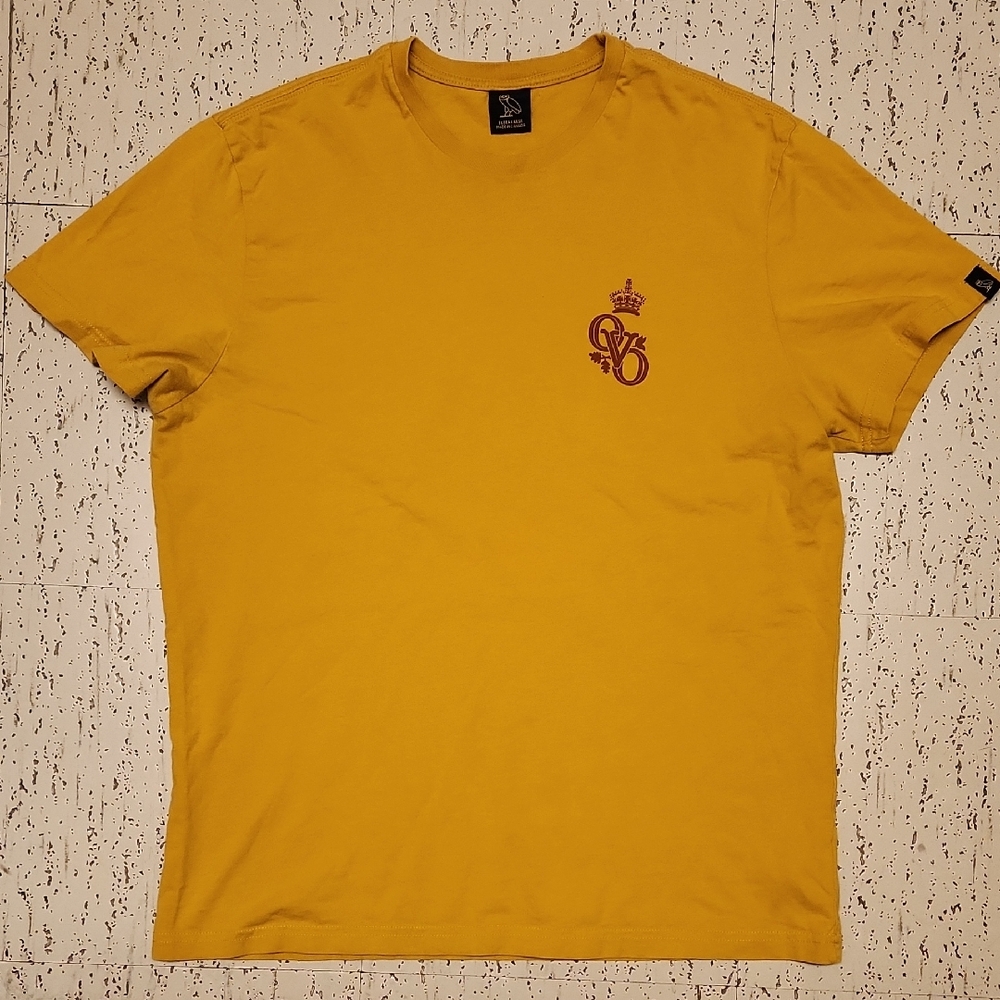 OVO Octobers Very Own Mustard Yellow Crewneck T-Shirt with Red Crown Logo